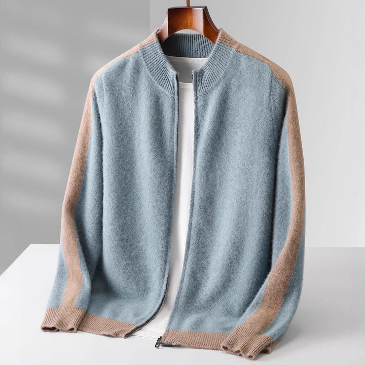 Lorenzo | Cashmere Zip-Up Bomber Sweater with Contrast Rib Trim