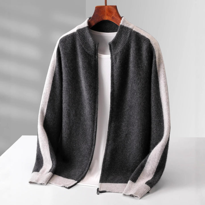 Lorenzo | Cashmere Zip-Up Bomber Sweater with Contrast Rib Trim