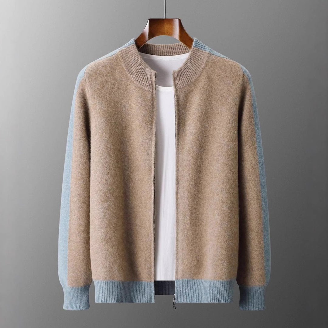 Lorenzo | Cashmere Zip-Up Bomber Sweater with Contrast Rib Trim
