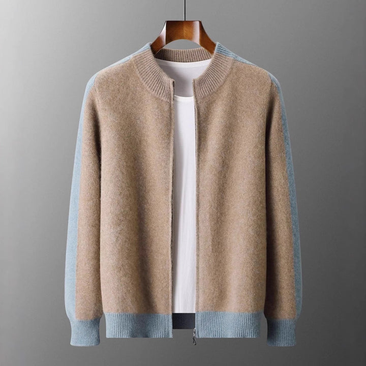 Lorenzo | Cashmere Zip-Up Bomber Sweater with Contrast Rib Trim