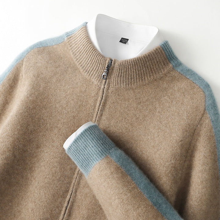 Lorenzo | Cashmere Zip-Up Bomber Sweater with Contrast Rib Trim