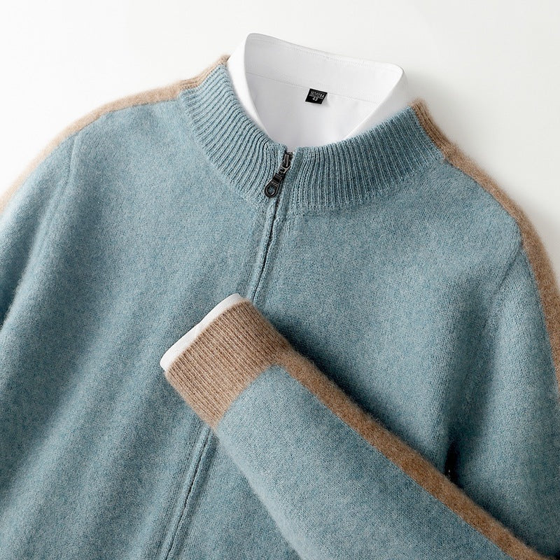 Lorenzo | Cashmere Zip-Up Bomber Sweater with Contrast Rib Trim