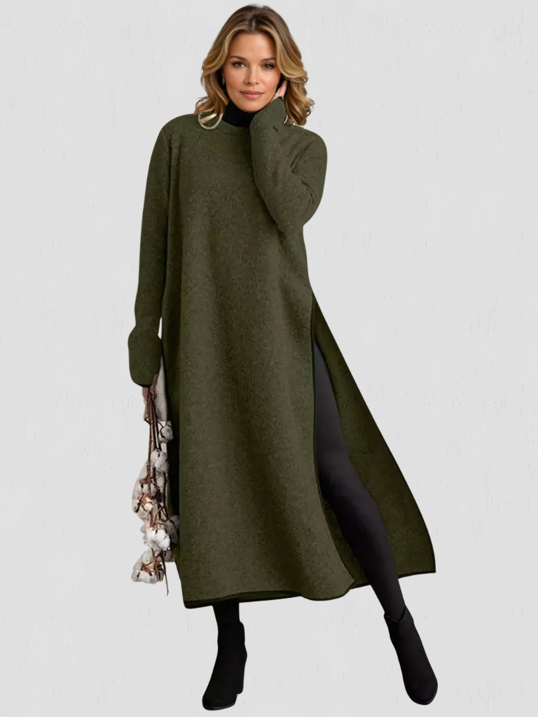 Genevieve | Long Sleeve Knit Maxi Dress with Side Slits