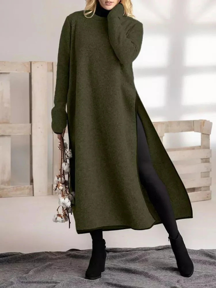 Genevieve | Long Sleeve Knit Maxi Dress with Side Slits