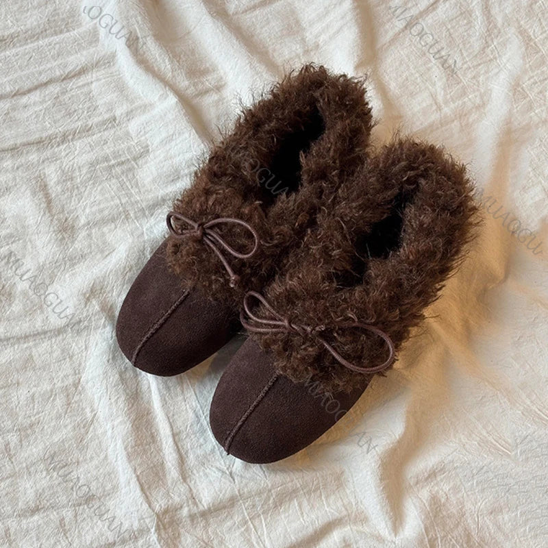 Camille Rae | Bow Detail Faux Fur Flats