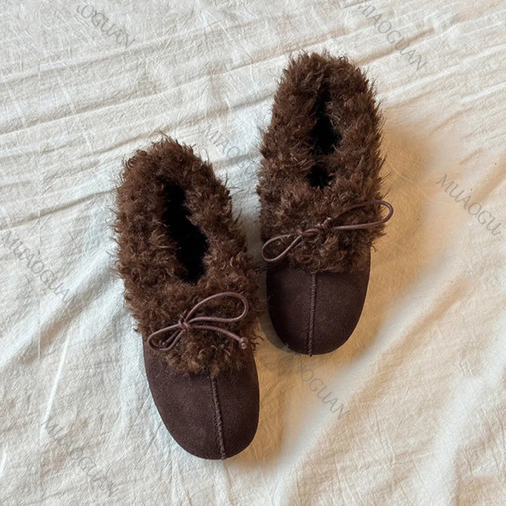 Camille Rae | Bow Detail Faux Fur Flats