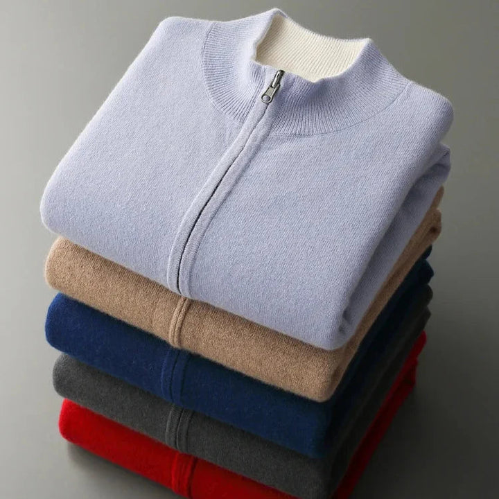 Alessandro | Cashmere Zip-Up Sweater with Ribbed Collar