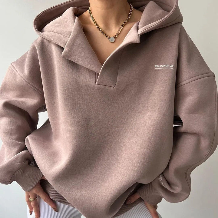 Rosalie | Fleece Pullover Hoodie with Polo Collar