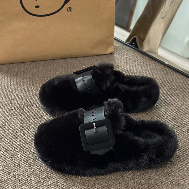 Adalyn | Curly Wool Fur Slide Mules