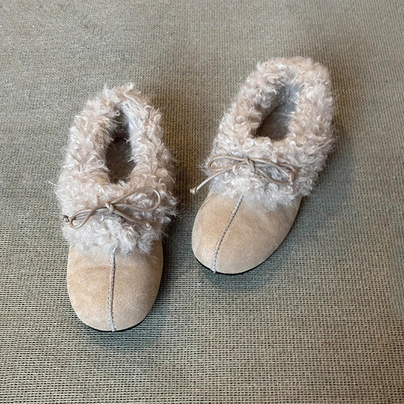 Camille Rae | Bow Detail Faux Fur Flats