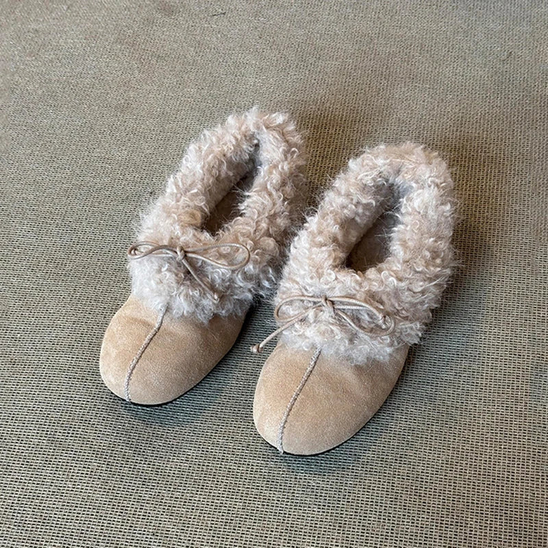 Camille Rae | Bow Detail Faux Fur Flats