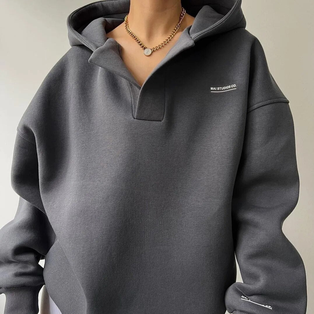 Rosalie | Fleece Pullover Hoodie with Polo Collar