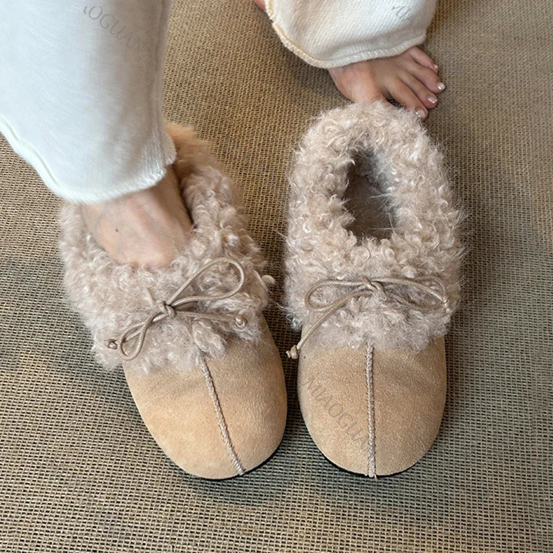 Camille Rae | Bow Detail Faux Fur Flats