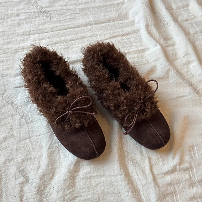 Camille Rae | Bow Detail Faux Fur Flats