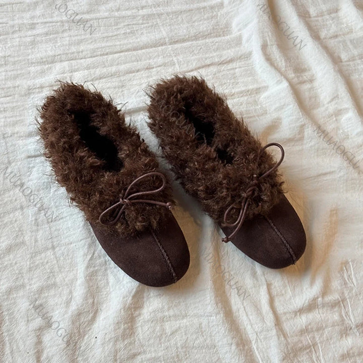 Camille Rae | Bow Detail Faux Fur Flats