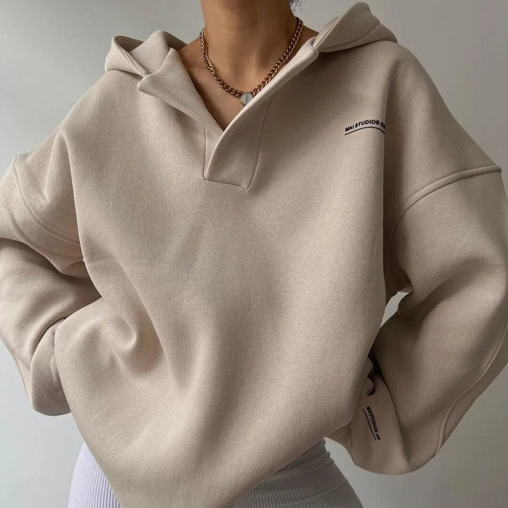 Rosalie | Fleece Pullover Hoodie with Polo Collar