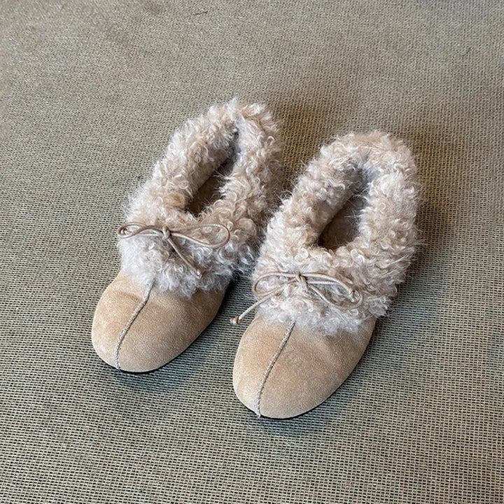 Camille Rae | Bow Detail Faux Fur Flats