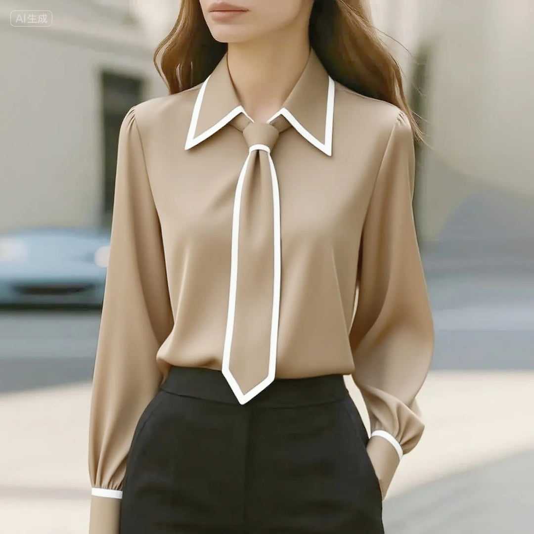 Emma | Tie Neck Contrast Collar Blouse