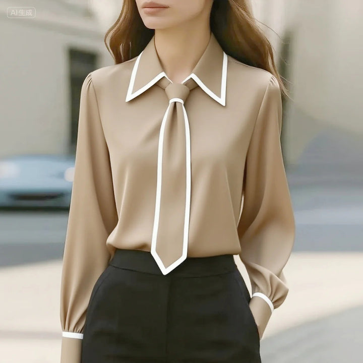 Emma | Tie Neck Contrast Collar Blouse