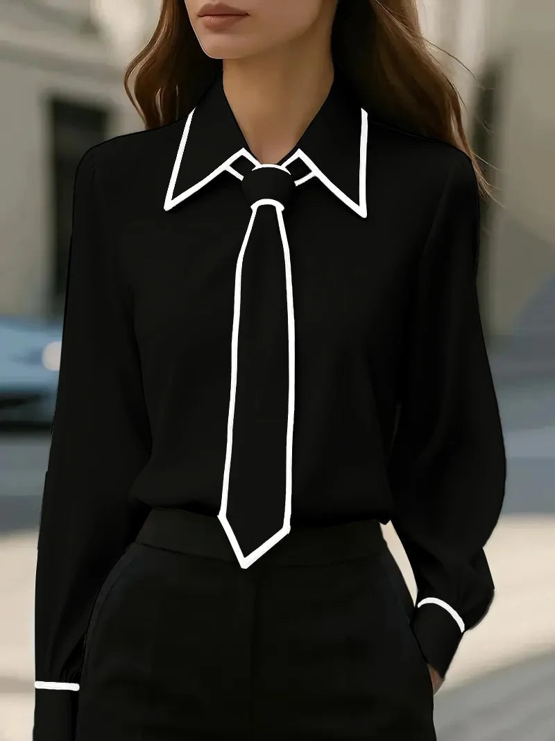Emma | Tie Neck Contrast Collar Blouse