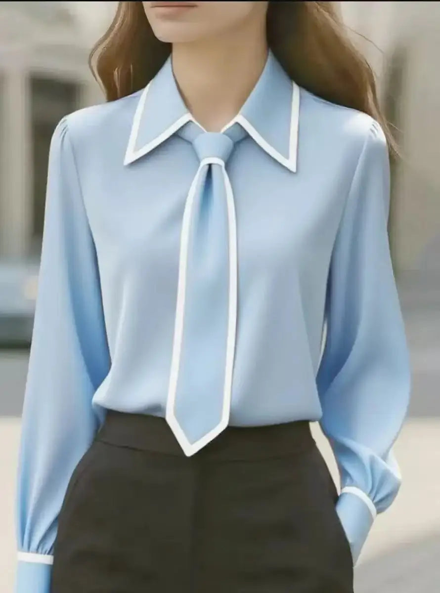Emma | Tie Neck Contrast Collar Blouse