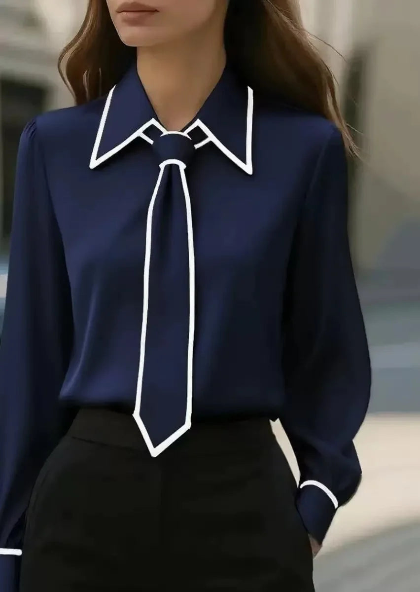 Emma | Tie Neck Contrast Collar Blouse