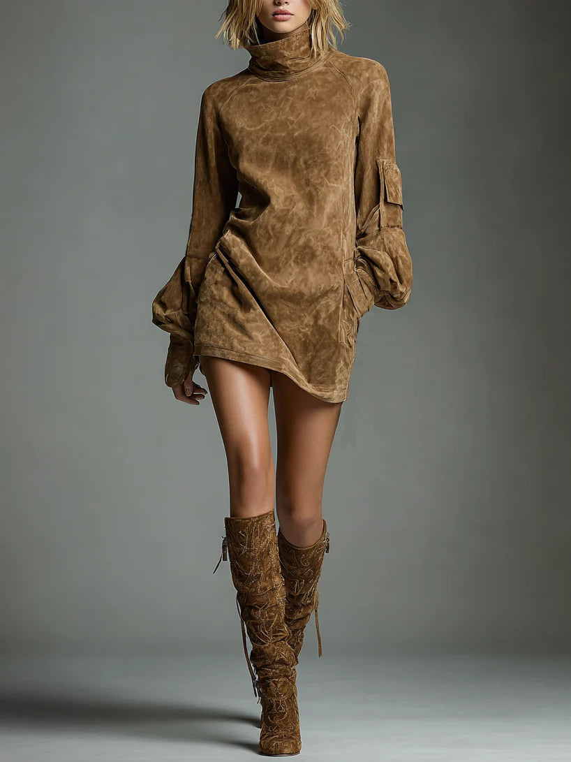 Delphine Wren | Suede Turtleneck Mini Dress