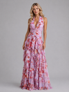 Genevieve | Floral Halter Maxi Wedding Guest Dress with Tiered Skirt