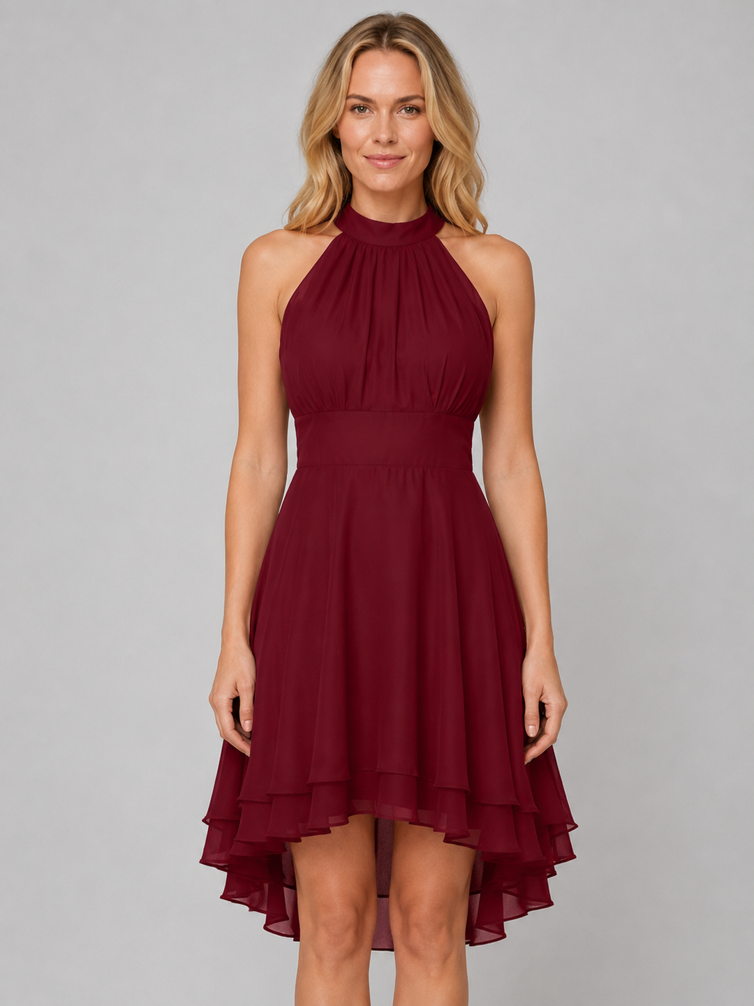 Isolde | Halter Neck Layered Hem Wedding Guest Dress