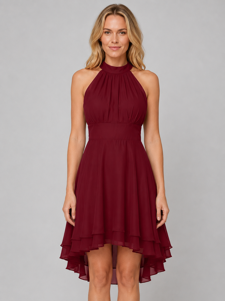 Isolde | Halter Neck Layered Hem Wedding Guest Dress