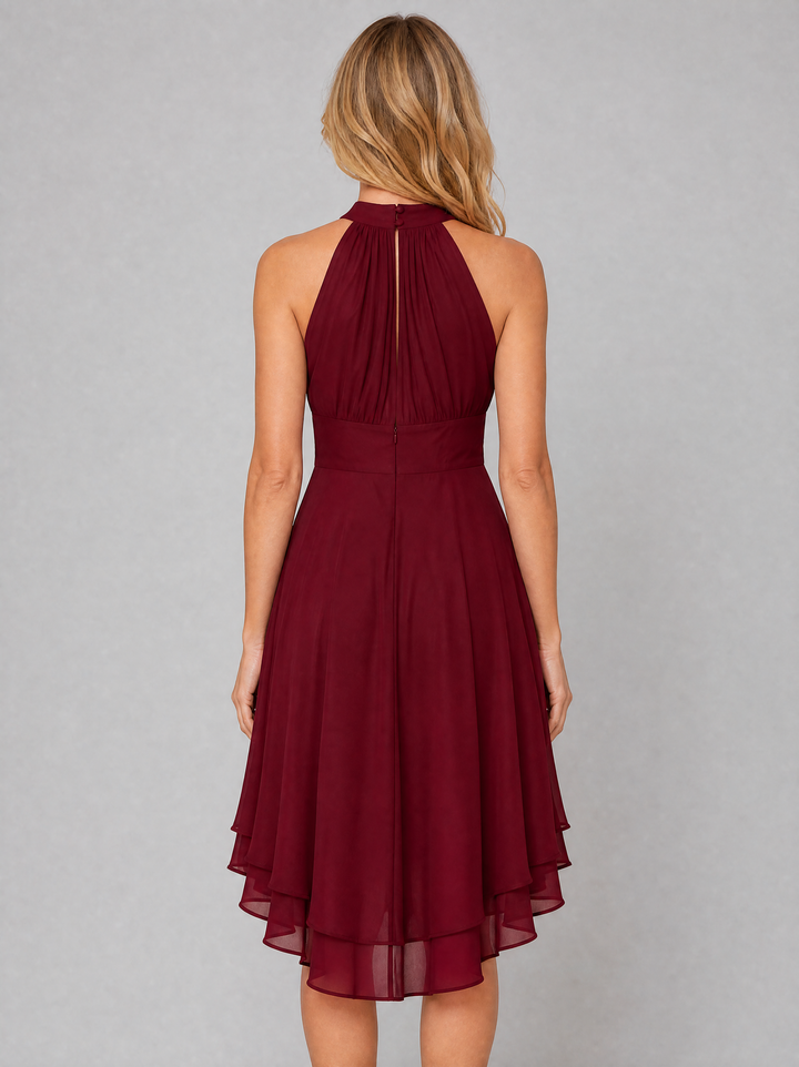 Isolde | Halter Neck Layered Hem Wedding Guest Dress