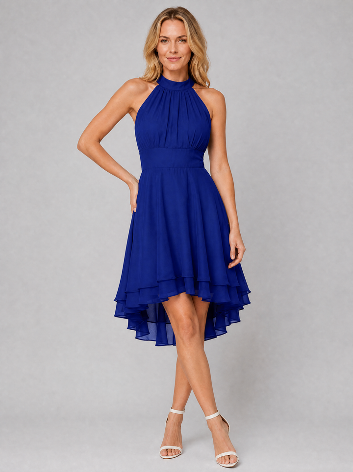 Isolde | Halter Neck Layered Hem Wedding Guest Dress