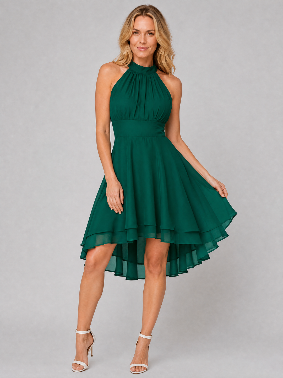 Isolde | Halter Neck Layered Hem Wedding Guest Dress