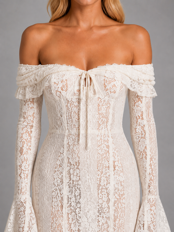 Rosalind | Off-Shoulder Lace Long Sleeve Maxi Dress with Cutouts