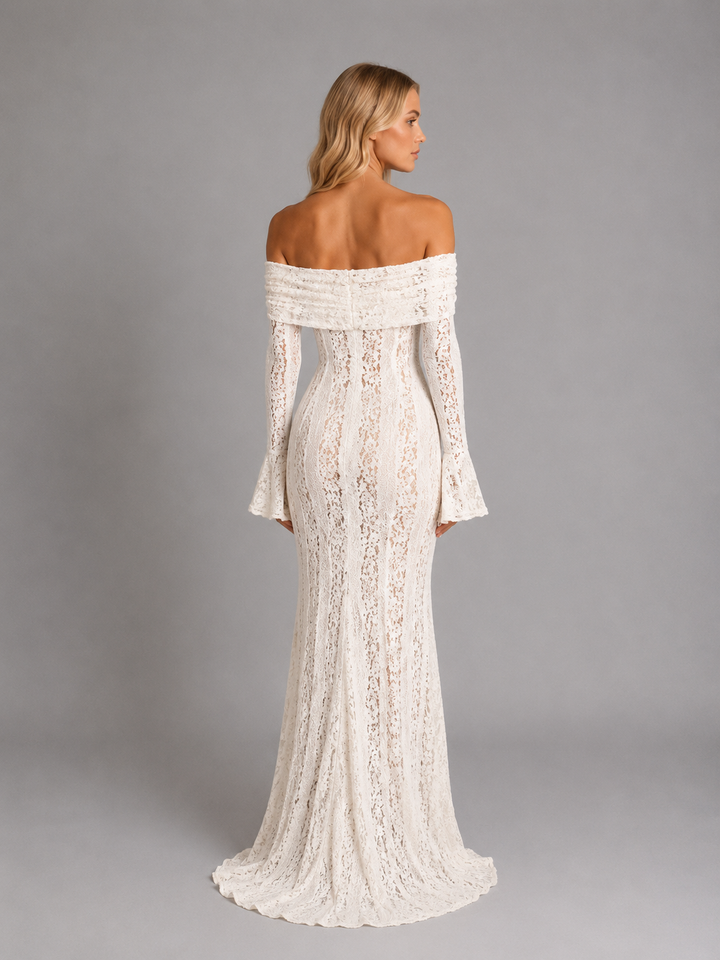 Rosalind | Off-Shoulder Lace Long Sleeve Maxi Dress with Cutouts