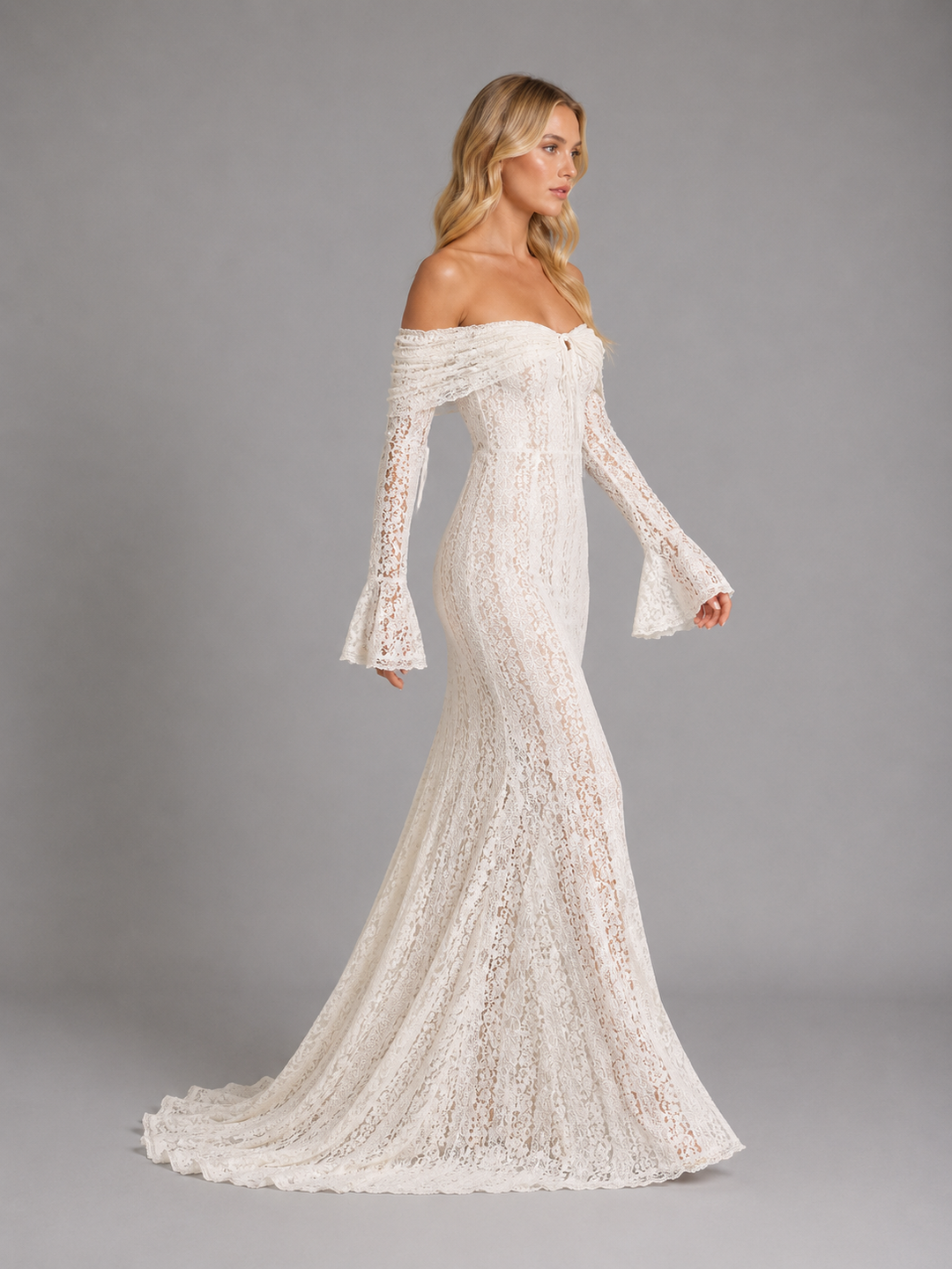 Rosalind | Off-Shoulder Lace Long Sleeve Maxi Dress with Cutouts