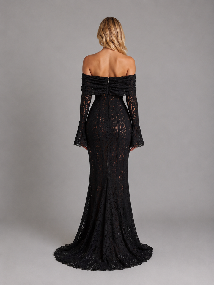 Rosalind | Off-Shoulder Lace Long Sleeve Maxi Dress with Cutouts