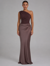 Genevieve | One-Shoulder Satin-Feel Maxi Wedding Guest Dress