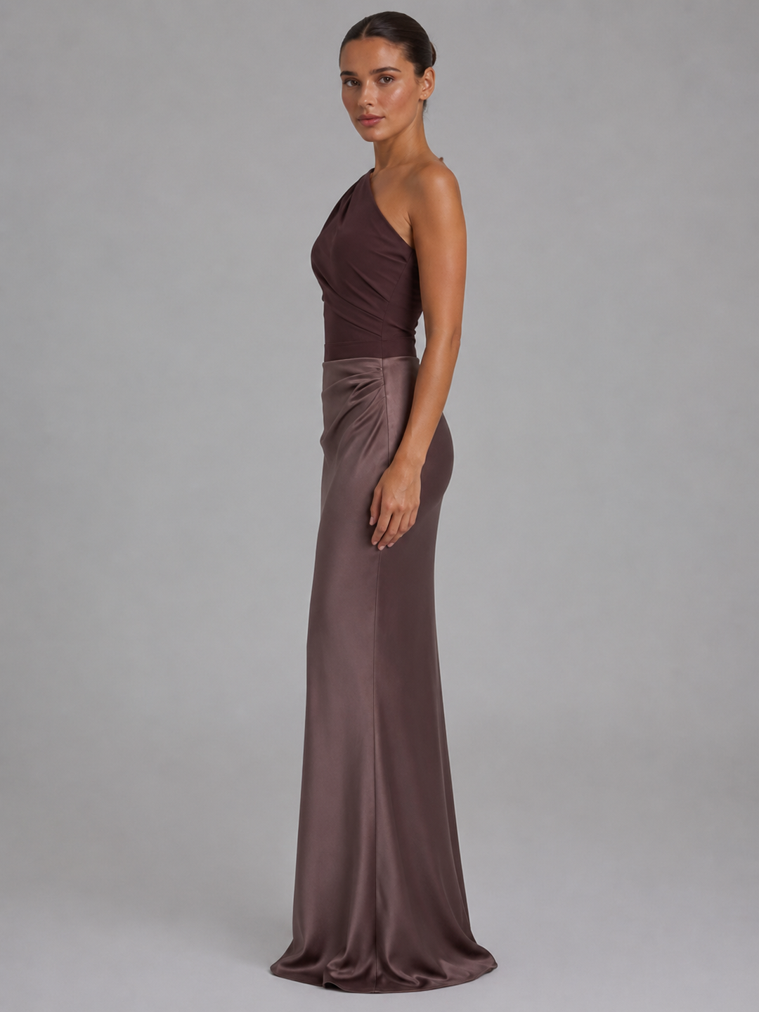 Genevieve | One-Shoulder Satin-Feel Maxi Wedding Guest Dress