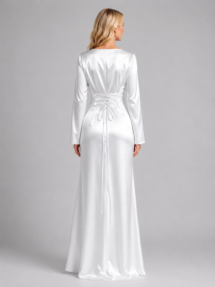 Genevieve | Satin-Feel Long Sleeve Maxi Dress