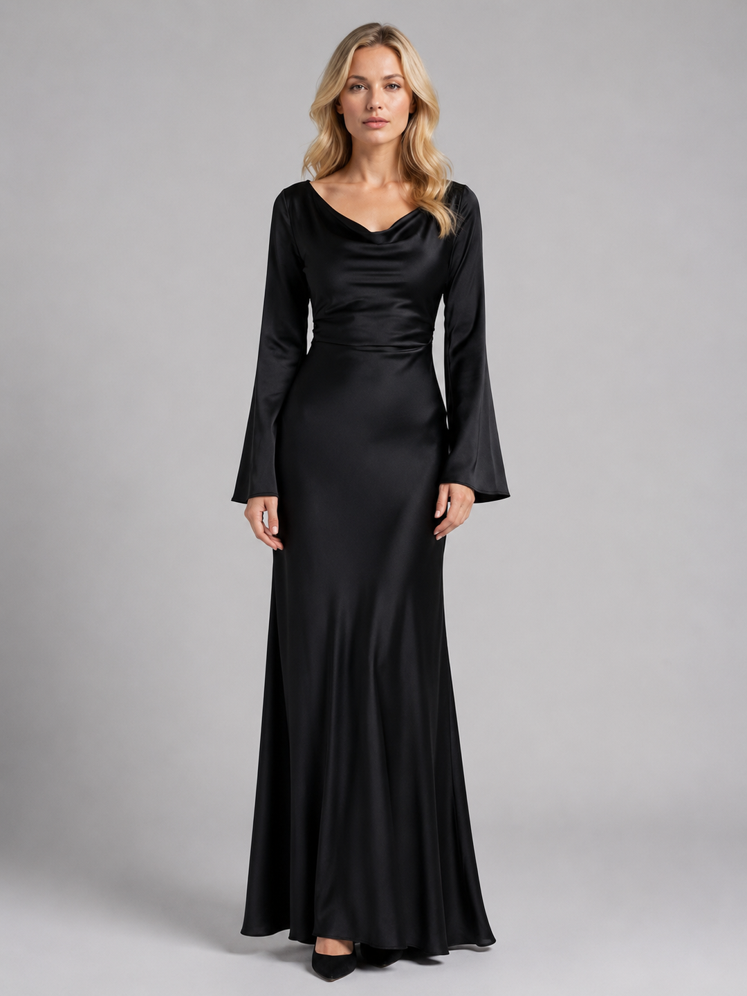 Genevieve | Satin-Feel Long Sleeve Maxi Dress