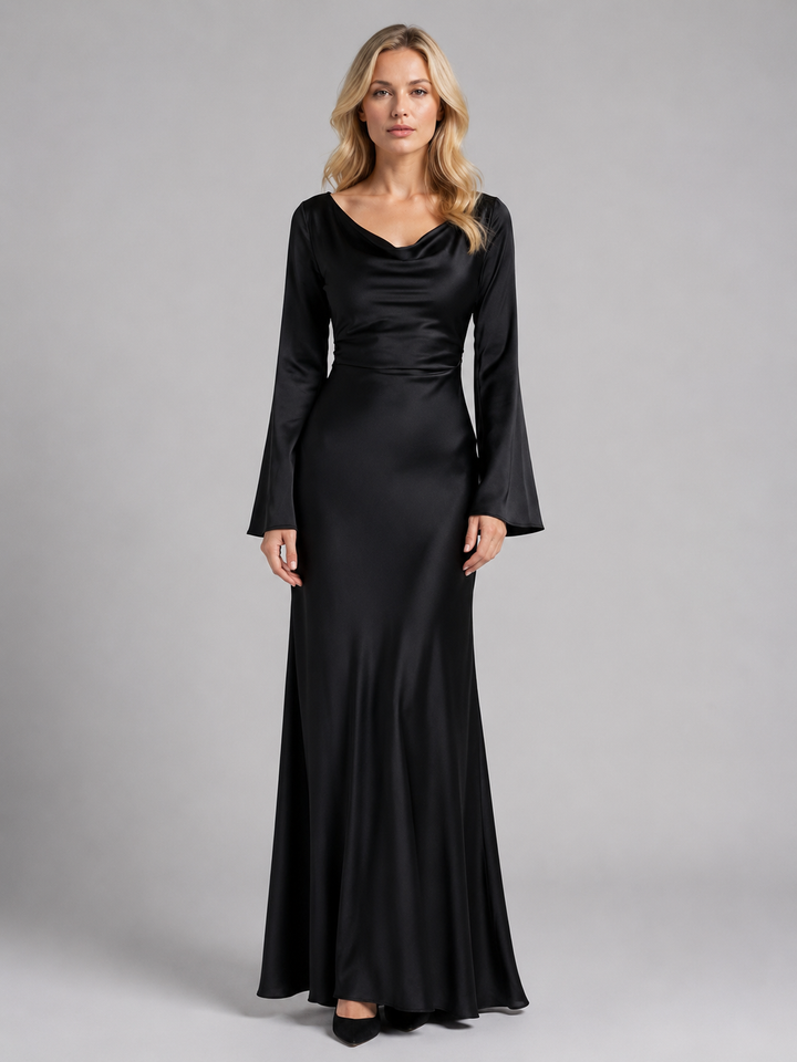 Genevieve | Satin-Feel Long Sleeve Maxi Dress