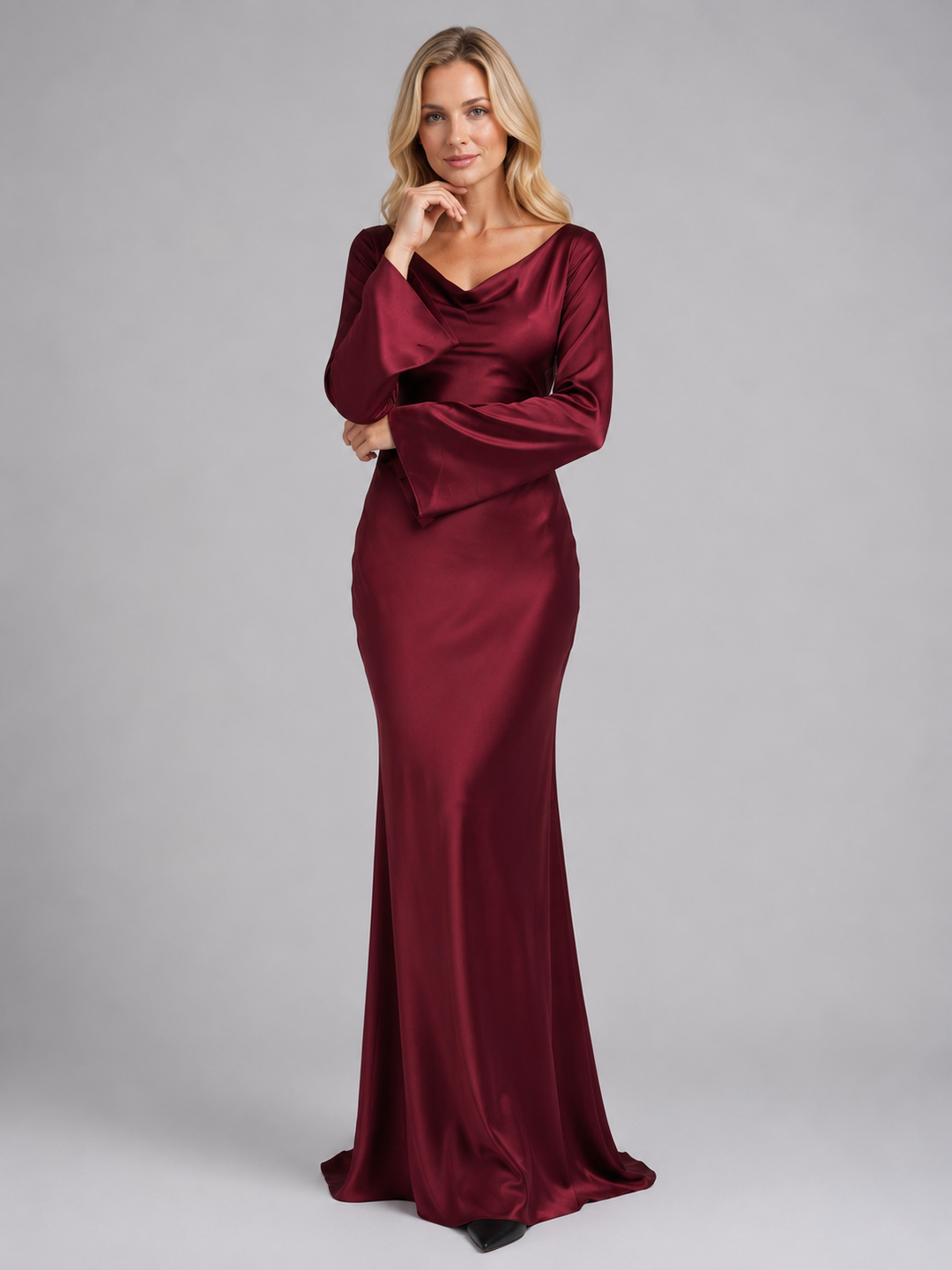 Genevieve | Satin-Feel Long Sleeve Maxi Dress