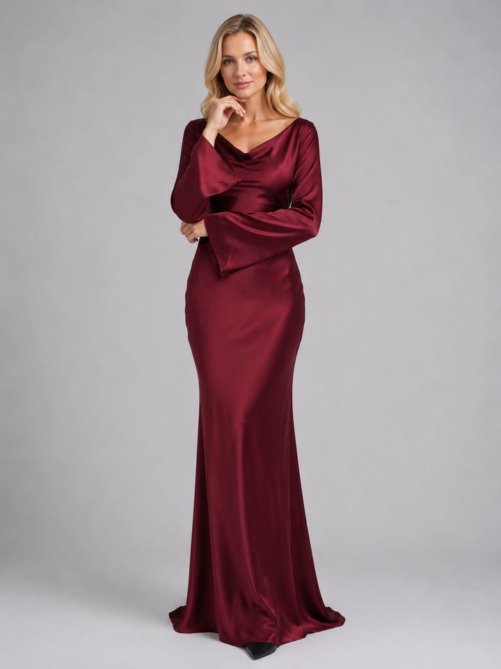 Genevieve | Satin-Feel Long Sleeve Maxi Dress