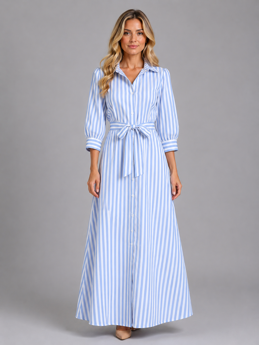 Delphine | Striped Belted Shirt Maxi Dress