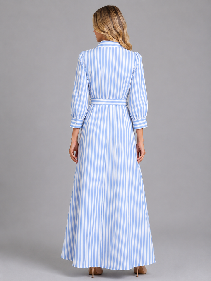 Delphine | Striped Belted Shirt Maxi Dress