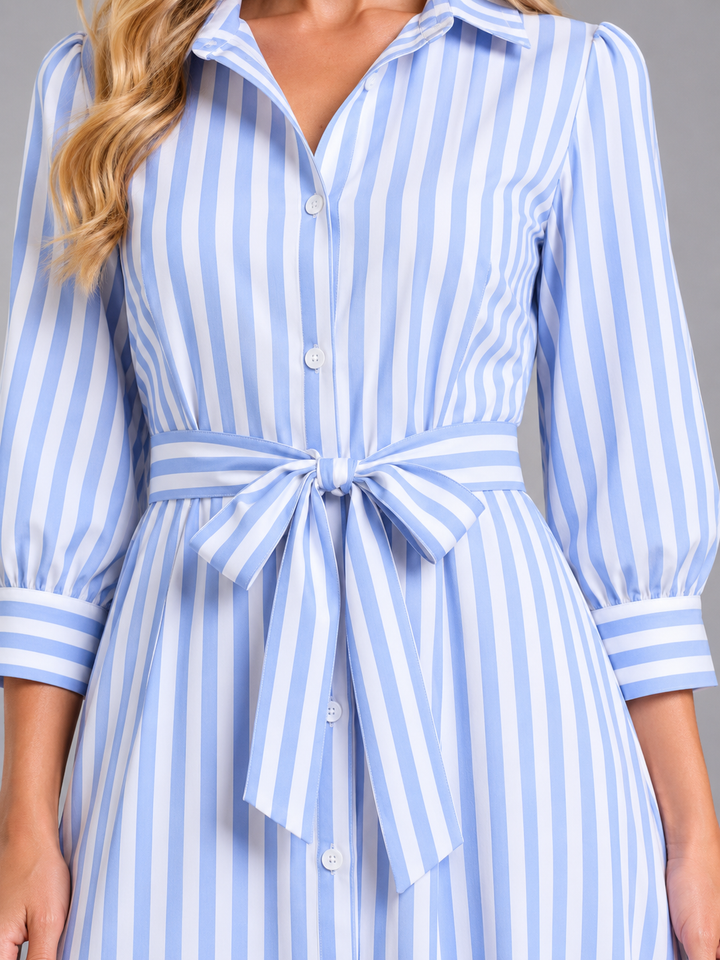 Delphine | Striped Belted Shirt Maxi Dress
