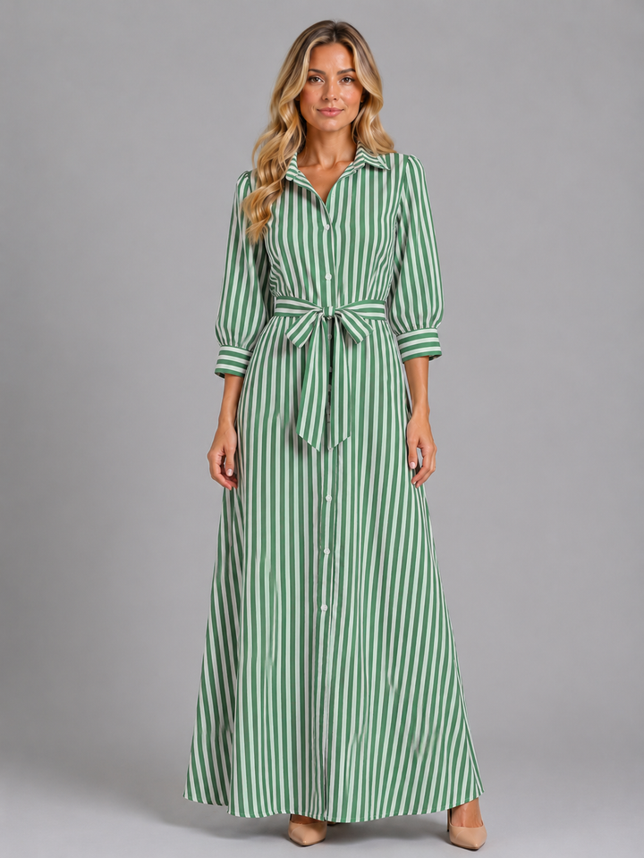 Delphine | Striped Belted Shirt Maxi Dress
