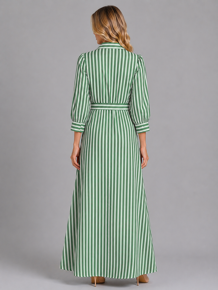 Delphine | Striped Belted Shirt Maxi Dress