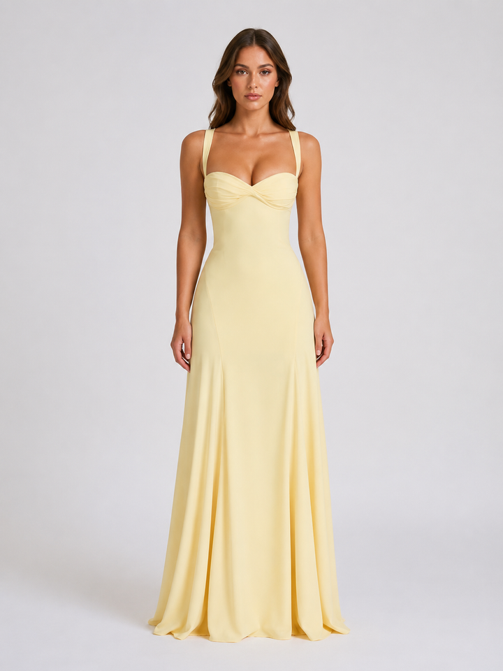 Rosalind | Sweetheart Neck Maxi Wedding Guest Dress in Yellow